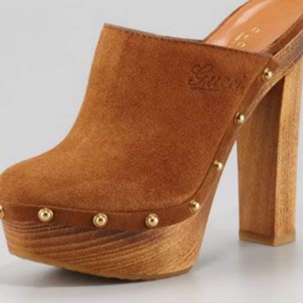 Gucci Joplin Platform Tan Wooden Clog 37